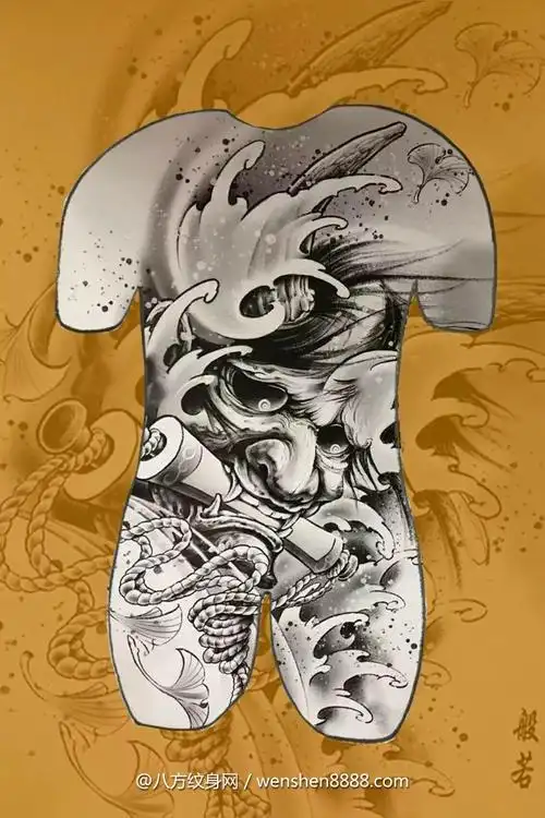 河池土豪的男生满背般若纹身手稿图案图片参照