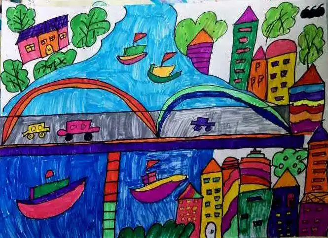 我看家乡新变化★阎小儿童想象画社团作品集