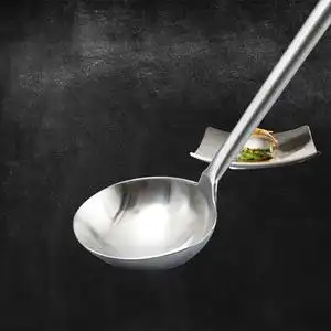 广式炒勺厨师专用菜勺汤勺不锈钢柄木柄手勺加厚长款饭店用炒饭勺