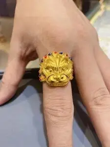 00wufum五福梦旗舰店天猫999足金黄金麒麟戒指男食指霸气宽版个性