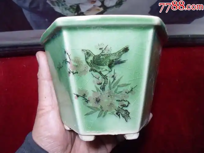 七十年代绿釉开片雀上枝头六棱老花盆_第6张_7788收藏__收藏热线