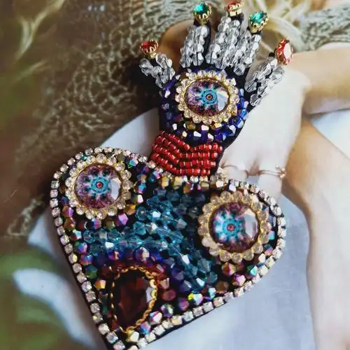 手工串珠刺绣爱手修补程序,刺绣珍珠晶体卡通用具,鱼补丁,jingyi