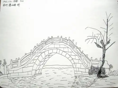 西湖桥简笔画