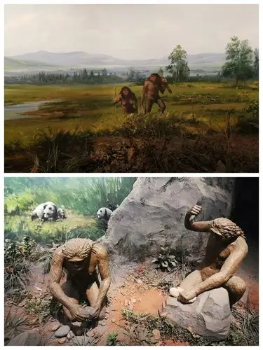 这是远古人在用石头生火.