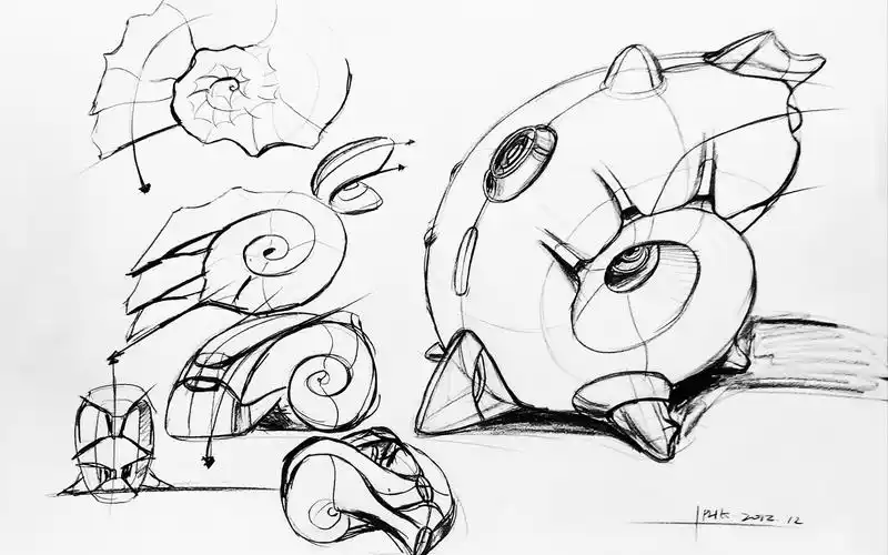 工业产品创意手绘-海螺仿生音箱设计