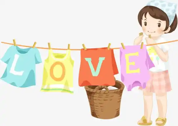 love爱卡通晾衣服的女孩