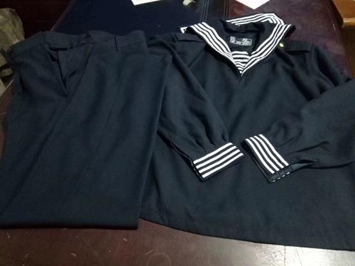 藏青色水兵服套装春秋上衣加裤子冬款加厚水手服套装