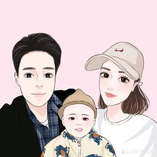 写实漫画全家福,一家三口卡通动漫头像,可爱也能很精致