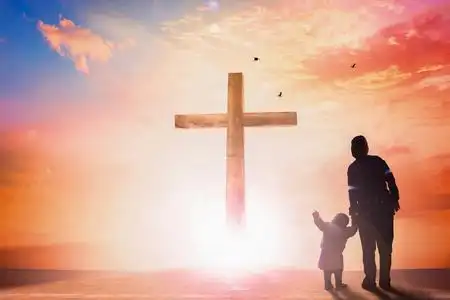 矢量概念基督教, 耶稣, 圣经, 新约三角形箭头红字云孤立背景.