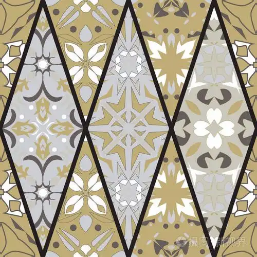 镶嵌拼凑装饰菱形元素. 葡萄牙杜鹃花装饰图案.