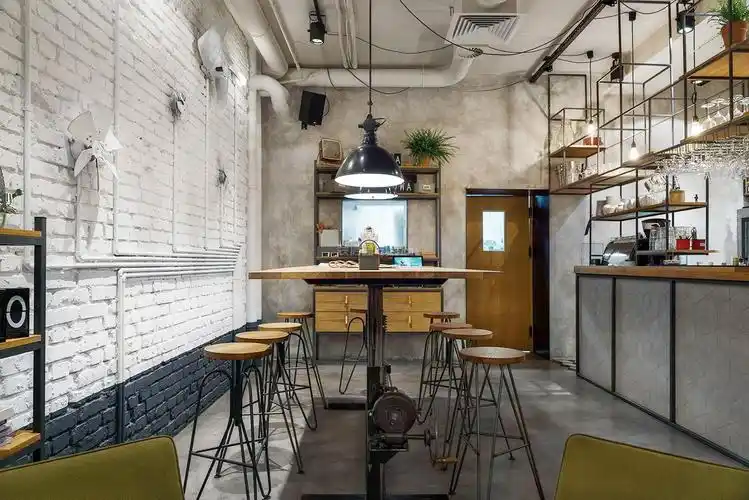 小型咖啡店背景墙砖装潢设计图片