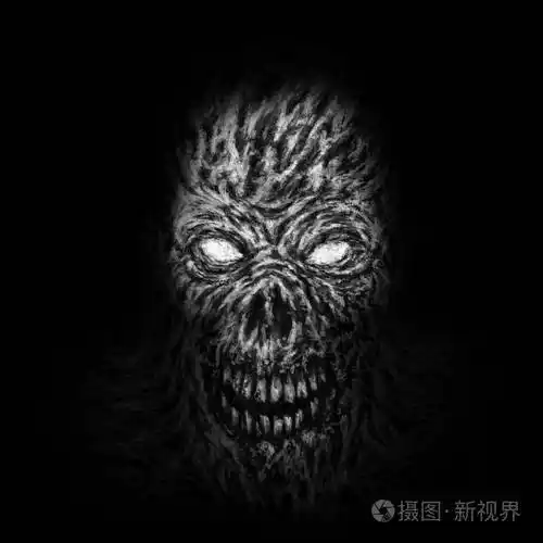 黑白颜色. 恐怖类型. 可怕的怪物脸. 精神状态
