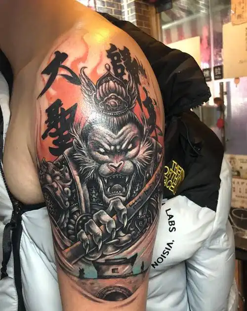 斗战神佛遮盖死神老纹身纹身图片_胸部纹身图案(3)_山东省济南市纹身