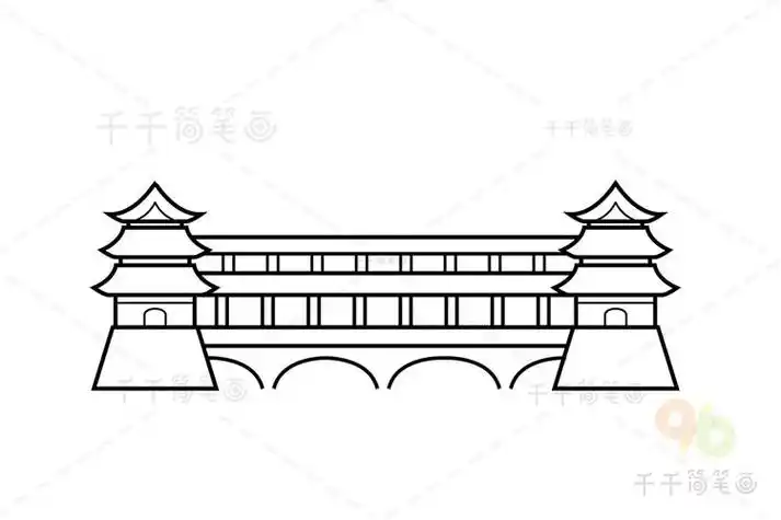 成都廊桥 感受中国风四川简笔画