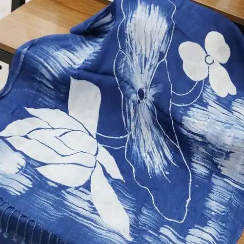 x71004k蜡妹蜡染扎染湘西蜡染花开富贵蜡染围巾