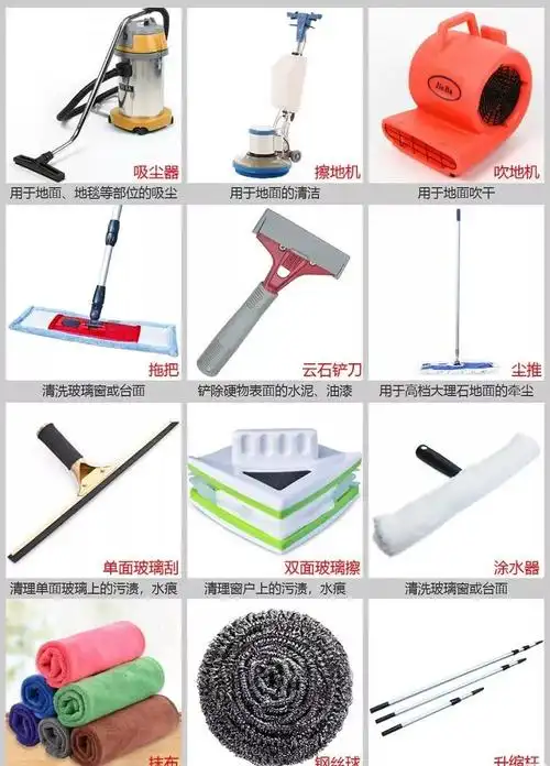 开荒保洁的工具设备墙面,洁具,门,开关面板.