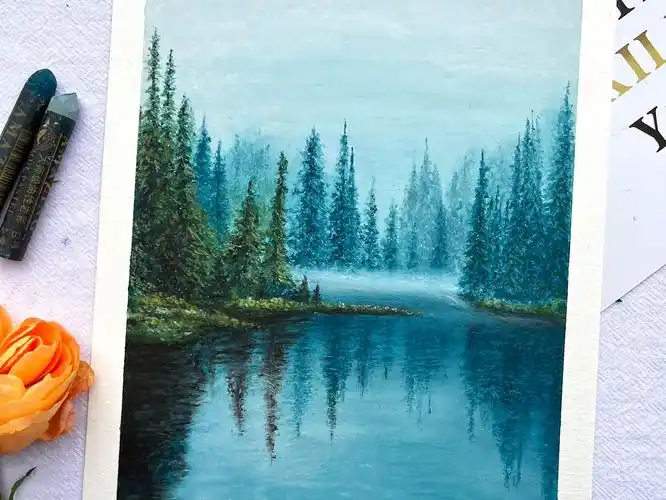 油画棒|寻找秘境,在这样的风景里呆上一整天应该很舒服吧(视频绘画