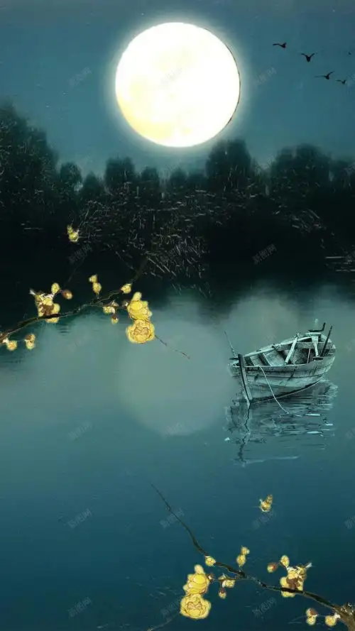 墨绿色那年花开月正圆中国风psd分层h5高清素材h5psd分层中国风唯美墨