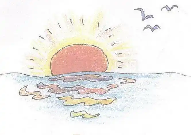 简笔画夕阳怎么画夕阳简笔画图片带颜色简笔画海上日出的画法专家详解