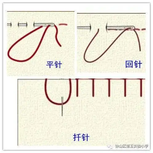 回针:就是回过头再来一针,回针最大的优点是结实.