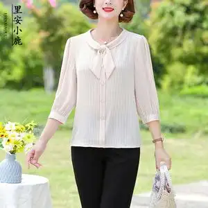 妈妈夏装时尚薄款t恤洋气高贵宽松小衫中老年女装休闲中袖上衣服