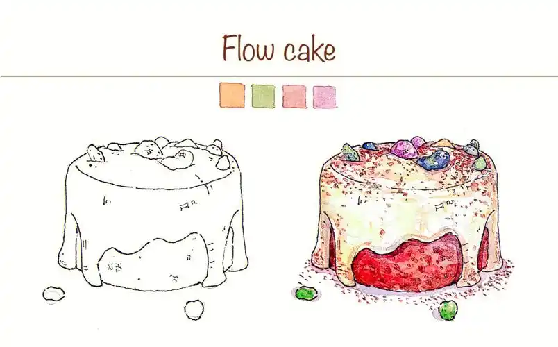 钢笔淡彩流心蛋糕线稿77上色步骤图