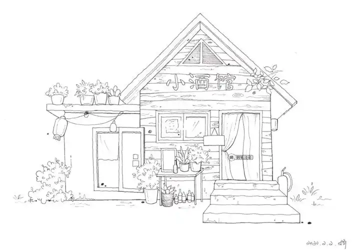 钢笔淡彩课前练习小酒馆