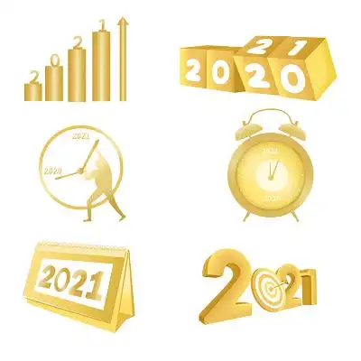 金色卡通手绘2021跨年元旦春节金色创意素材