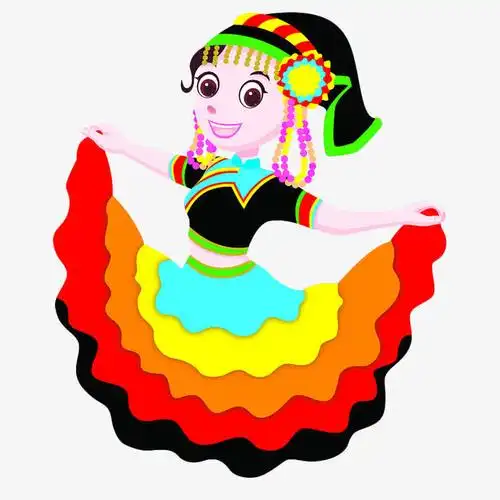 卡通开心跳舞的彝族少女插画免抠