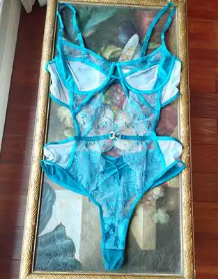 艾塔丽丝女士透明网纱刺绣性感裆部打开80bc85bc塑身连体衣