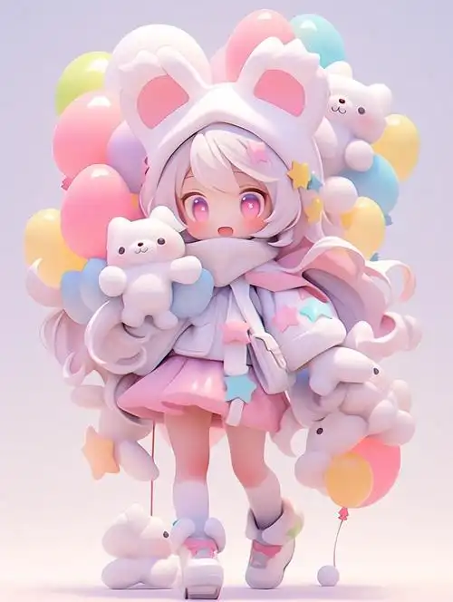 ai盲盒 关键词:女孩,可爱,卡哇伊,柔和的颜色,卡通,彩色,可爱,俏皮,有