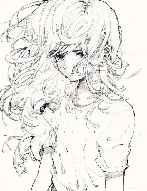 人物黑白动漫素材插画绘画线稿手绘女生男生长发短发转载二次元