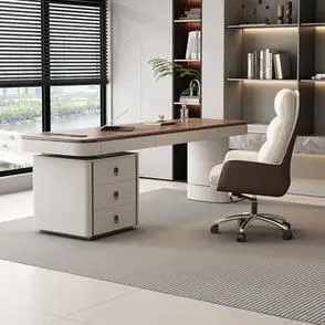 轻奢实木书桌现代设计师办公桌北欧简约高档复古风写字台电脑桌子