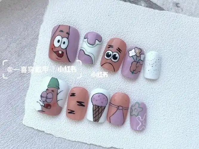 定制穿戴甲海绵宝宝派大星卡通手绘美甲