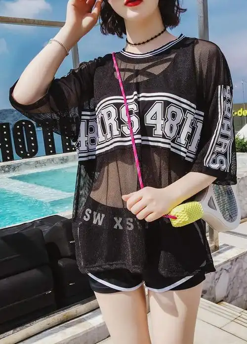 泳衣女保守比基尼分体泳衣罩衫遮肚显瘦学生韩国时尚温泉运动泳装