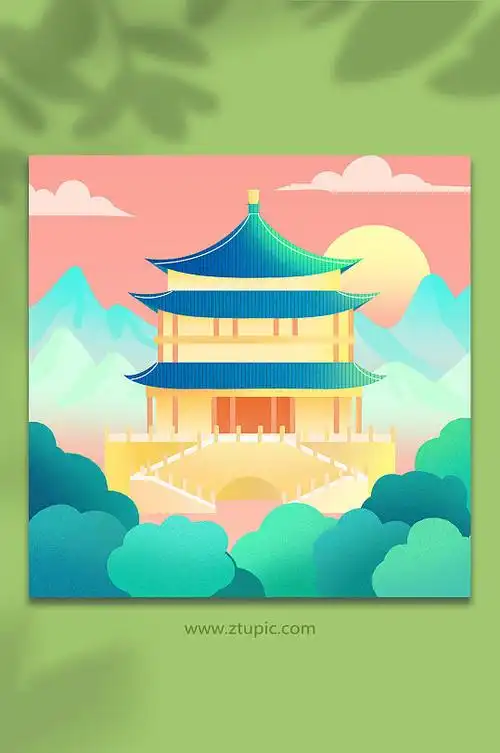 西安钟鼓楼西安城市地标建筑插画