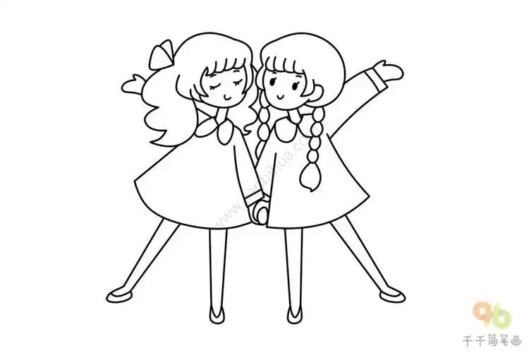 女孩简笔画我们是好闺蜜