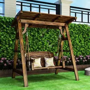 室外摇椅庭院秋千碳化木图片