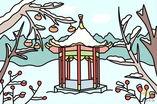 美丽的雪景简笔画