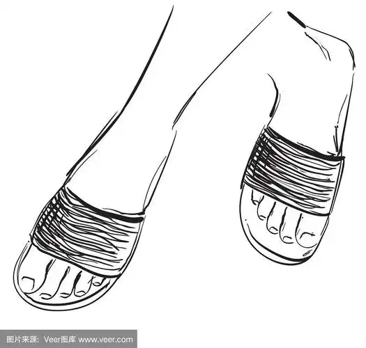 手绘拖鞋中的脚素描