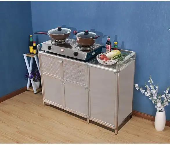 硕神家具不锈钢灶台柜一体柜简易碗柜储物柜家用铝合金厨具收纳柜二层