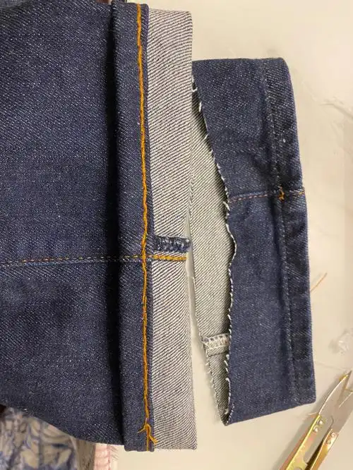 分享牛仔裤改短保留原边的方法