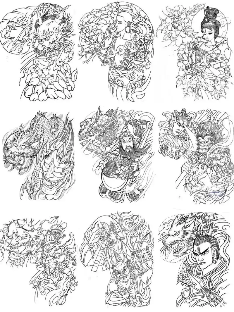 半甲纹身手稿图案线稿收藏录052 传统半甲纹身手稿图案线稿收藏录