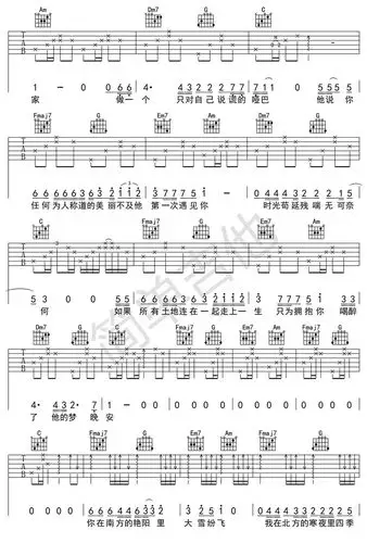南山南吉他谱_c调简单版_张磊《中国好声音》
