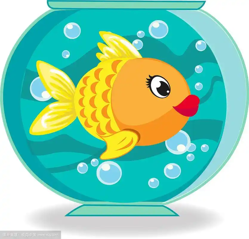 可爱的卡通金鱼孤立在鱼缸里