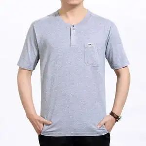 夏季纯棉中老年人男全棉带口袋大码圆领短袖t恤男装老头半袖汗衫