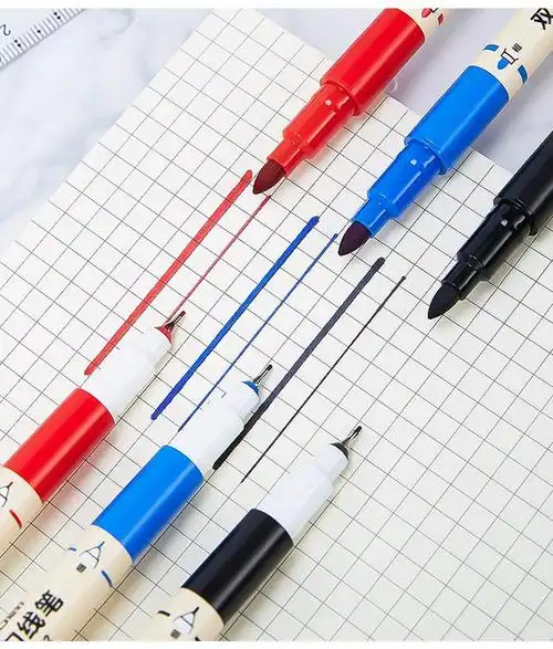 爱好小双头油性记号笔小头细头勾线笔儿童绘画学生用黑色美术生专用