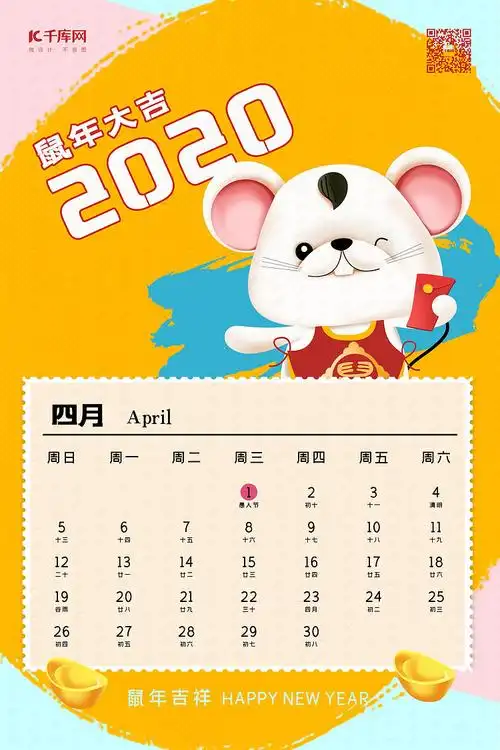 2020鼠年日历月历海报