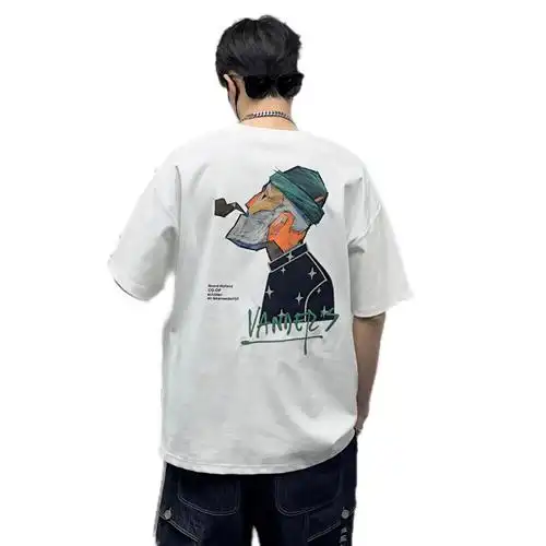 新品趣味刺绣潮男重磅纯棉半袖青少年圆领上衣ins短袖t恤男式夏季