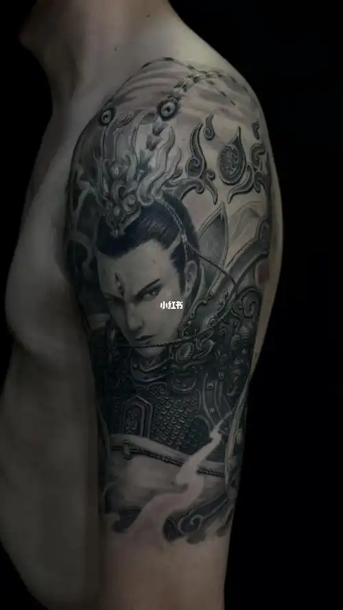 二郎神包大臂,前后两次,外侧是恢复后效果#西安留白刺青  #纹身